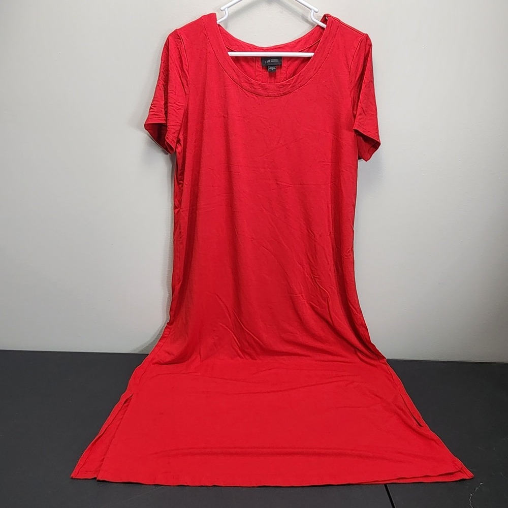 J.JILL Wearever Long Line Red Relaxed Fit Jersey Knit Midi Dress WOMEN'S MEDIUM